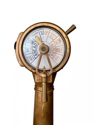 Standby wait and see for business concept: Vintage ship engine order telegraph, a tool used to communicate between navigation bridge and engine room to change the speed of a ship. Isolated telegraph.