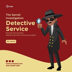 Banner design of detective service cartoon style template.