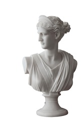 White head marble statue of roman Ceres or greek Demeter isolated on white