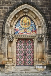 decorated door to the Gothic church