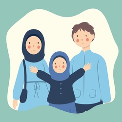 Happy Muslim families welcome Ramadan