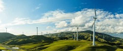 Wind power generation in Te Apiti Wind Farm, New Zealand
