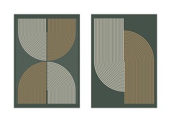 Set of vector abstract contemporary posters, geometric line shapes,. Aesthetic boho wall decoration concept. Mid century modern minimalist art print collection, wallpaper, templates. 