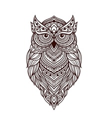 Owl zen art mandala in line art style. Vector Illustration design. Tribal vector coloring book Texture background. 