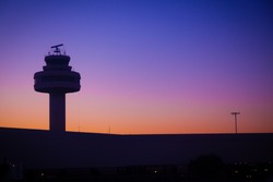 Airport Control Tower at a Beautiful Sunset
