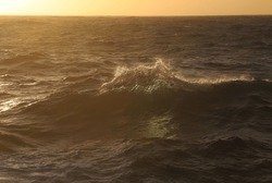 ocean waves lit by the setting sun taken from a ship in the Atlantic ocean