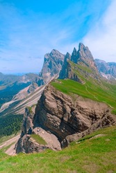 Seceda is a mountain at the foot of the Odle group, located in Val Gardena,  above the town of Ortisei, Italy. Its summit can be reached via a cable car from the town center. A fairytale landscape. 
