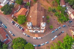 Sabará, Minas Gerais, Brazil. Nov, 19, 2021. Aerial image of the main street of the historic city of Sabará