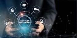Customer engagement concept. Technology, internet, business and marketing. Marketing campaign and communication to target customer. Showing customer engagement online and offline channel on digital.