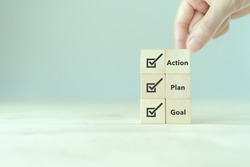 Goal plan action, Business action plan strategy concept, outline all the necessary steps to achieve your goal and help you reach your target efficiently by assigning a timeframe a start and end date.
