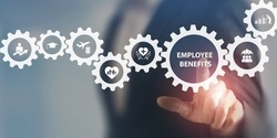 Employee benefits concept. Indirect and non-cash compensation paid to employees offered to attract and retain employees. Fringe benefits for employee engagement. Insurance, paid vacation, office perks