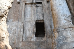 Fethiye King Tombs,carved into the rock tomb 4th century BC. The Lycian Amintas King Tombs. Tombs of Telmessos Ancient City in Fethiye, Amyntas Rock Tombs ( Amintas Kaya Mezarlari) Muğla, Türkiye