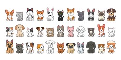Different type of vector cartoon cats and dogs for design.