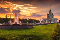 VDNKh (VDNH) park in the sunset. Moscow, Russia