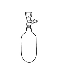 Medical balloon for oxygen or nitrous oxide. Linear gas cylinder icon, contour vector illustration. Medical equipment for treatment, respiratory relief, anesthesia.