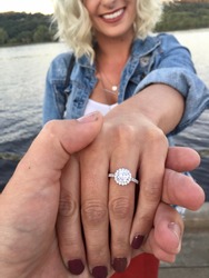 Happy Woman Shows Off Engagement Ring After Proposal 