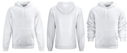 White hoodie template. Hoodie sweatshirt long sleeve with clipping path, hoody for design mockup for print, isolated on white background.