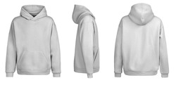 Gray hoodie template. Hoodie sweatshirt long sleeve with clipping path, hoody for design mockup for print, isolated on white background.