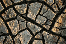 Dry mud cracked ground texture. Drought season background. Dry and cracked land, dry due to lack of rain. Effects of climate change such as desertification and droughts