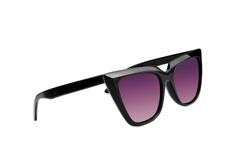 Black cat eye sunglasses isolated on white background. Pink glasses side view.