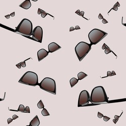 Sunglasses seamless pattern. Brown cat eye glasses isolated on beige background.