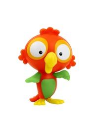 Funny parrot toy isolated on white background.