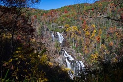Upper Whitewater Falls in North Carolina with colorful autumn foliage
