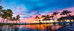 Hawaii Honolulu Oahu Pool Side Sunset And Palm Trees