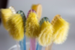 gaussian blur image of used tooth brush for hygiene concept 