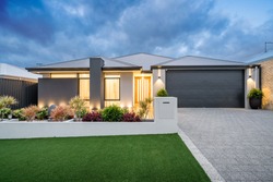 Front elevation of a new modern Australian style home.