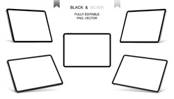 Realistic tablet mockup with blank screen. tablet mock up on white background. tablet different angles. Vector illustration