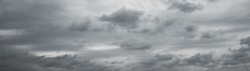 Panoranic gray overcast sky. Beautiful cloudscape over horizon, sky.