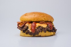 delicious double burger smash on white background