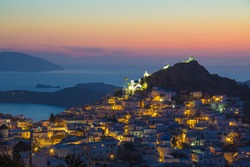 Ios Hora town during sunset, Ios island, Cyclades, Aegean, Greece