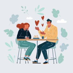 Vector cartoon illustration of Unrequited love. Non-reciprocal feelings, bad date