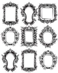 Baroque Mirror frames set collection. Vector French Luxury rich intricate ornaments. Victorian Royal Style decors