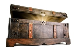 Vintage treasure chest opens to reveal a luminous but hidden secret
