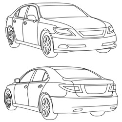 Vector business car line draw  two view