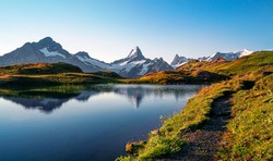 Bachalpsee lake. Highest peaks Eiger, in famous location. Switzerland alps - Grindelwald valley
