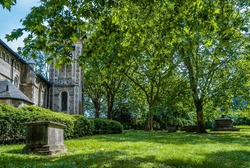 St Pancras Old Church Cemetery, nestled in the trees, London Borough of Camden, United Kingdom 