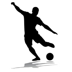 vector soccer player silhouette. player shooting.white background