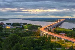 Amur bridge, Trans siberian railway. Khabarovsk, far East, Russia.