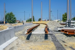 Track construction, tram rails, construction site