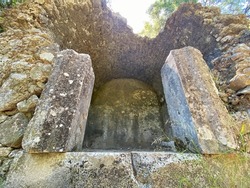 Olympos ancient city colums; it was an old public bath on Lycian empire; Antalya Turkey