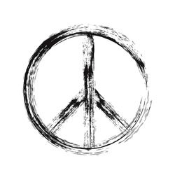 Black color of Peace symbol with grunge brush paint isolate on white - Vector EPS 10