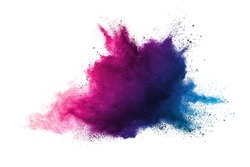 abstract powder splatted background. Red powder explosion on white background. Colored cloud. Colorful dust explode. Paint Holi.