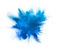 Sky Blue powder explosion isolated on white background