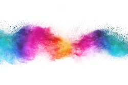 Colorful powder explosion on white background. Colored cloud. Colorful dust explode.