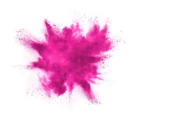 Pink powder explosion on white background. Halloween background.