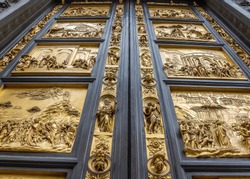 Italy, Florence. Bronze, gilt-coated doors of the Baptistery of San Giovanni - 